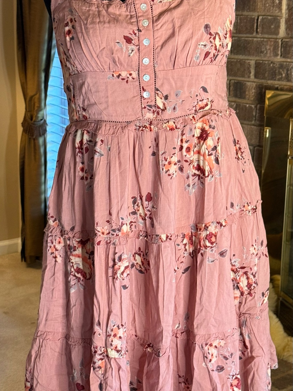 Lucky Brand Dusty Rose Floral Tiered Midi Dress